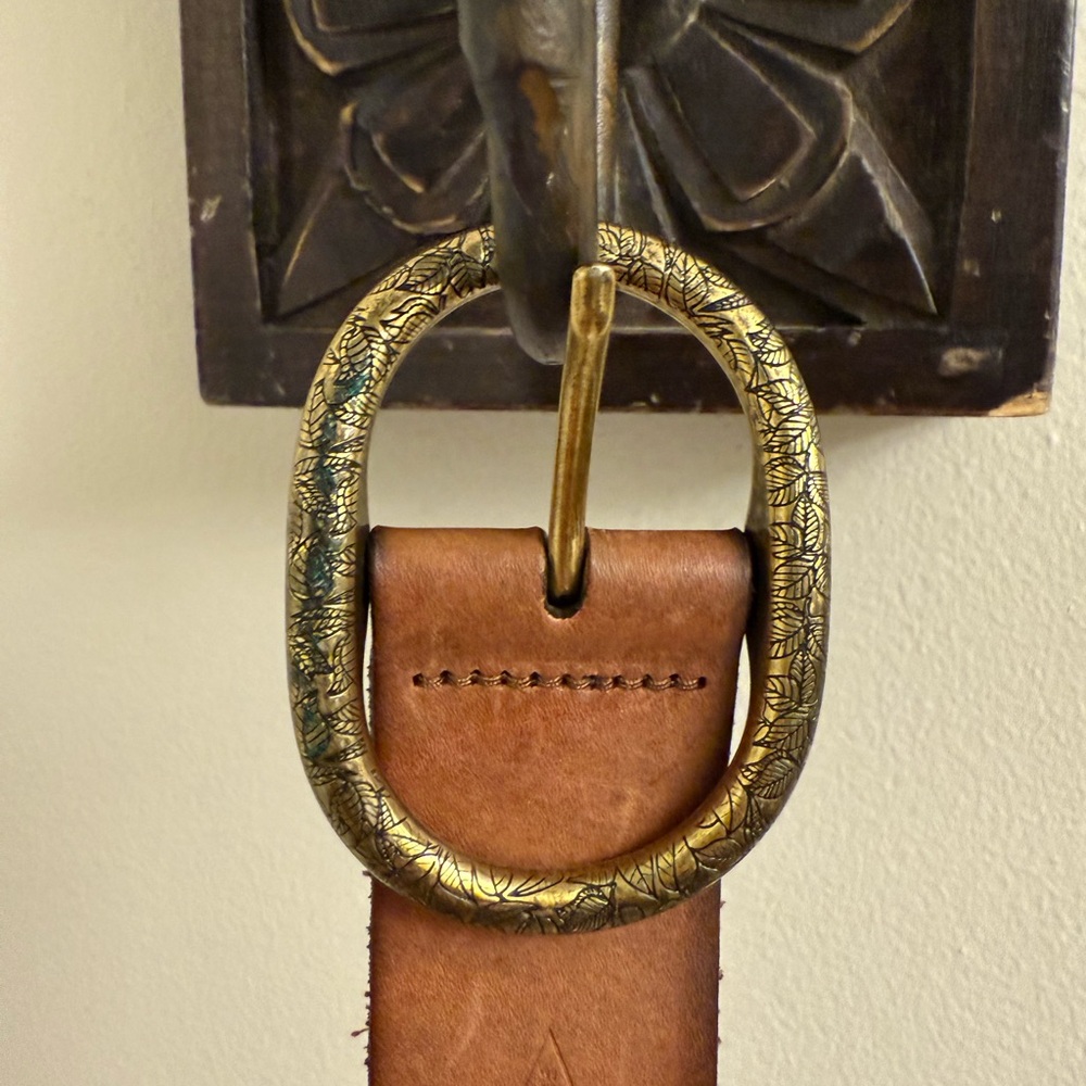 Fossil Tan Leather Belt with Gold Buckle
